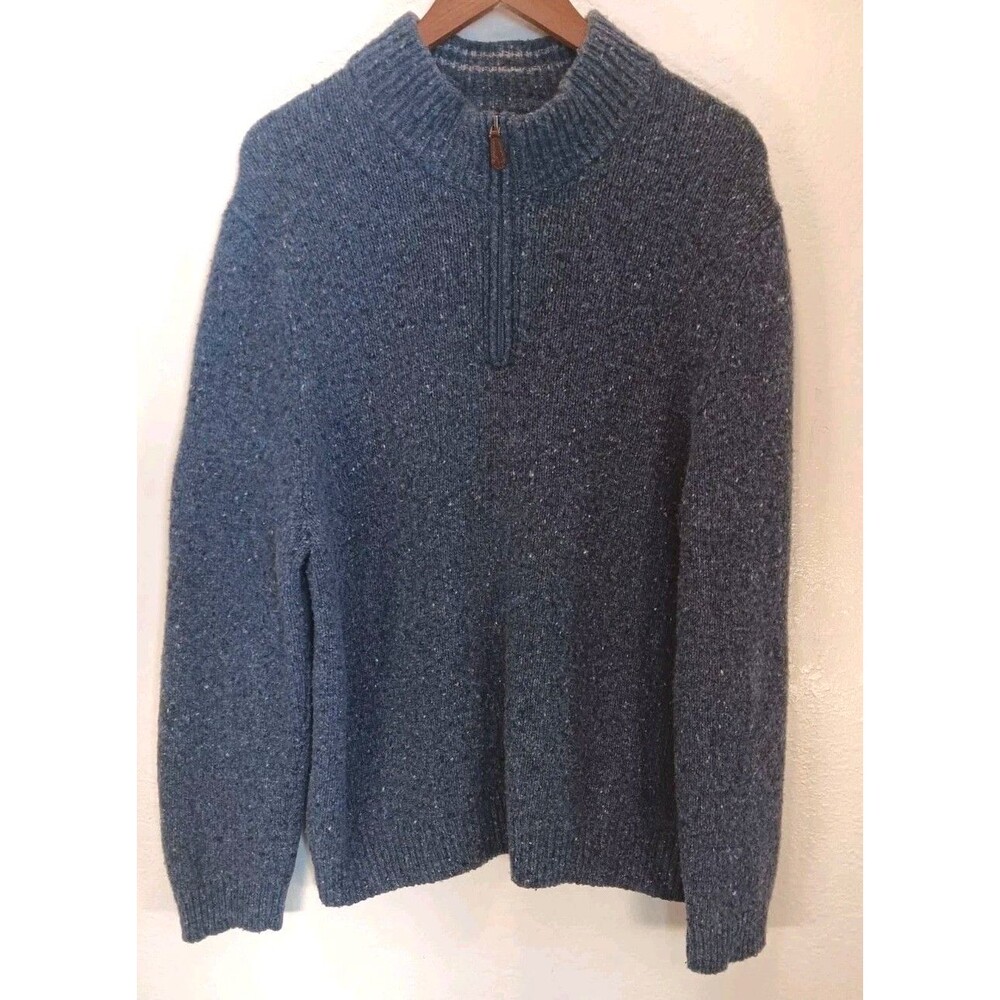 Jos. A. Bank 1905 Merino Wool Alpaca Blend 1/4 Zip Sweater Men’s XL Blue Tweed